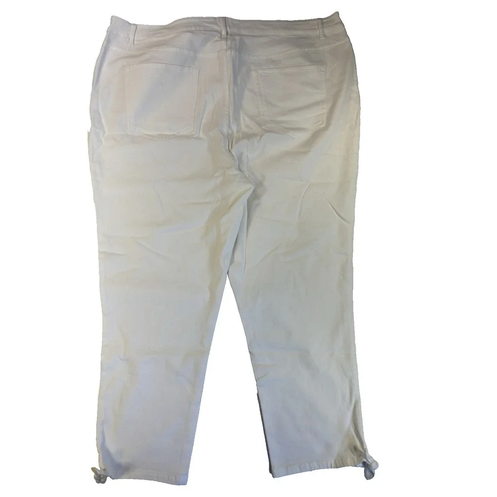 Motto Women's 22W White Soft Cropped Capri Pants Tie Hem Cottagecore Coastal